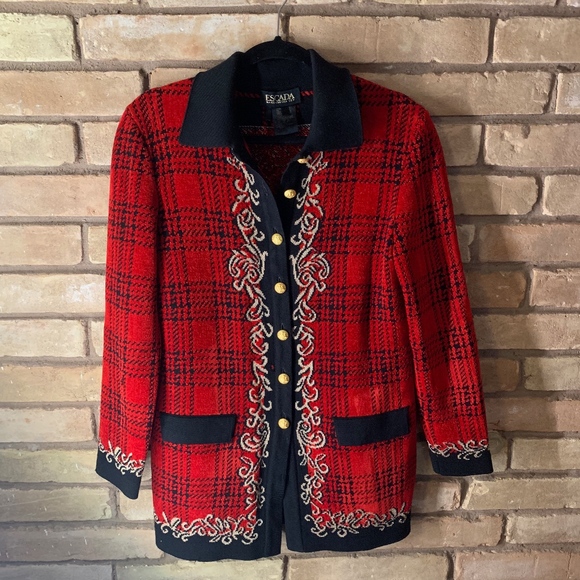 Escada Sweaters - Escada plaid cardigan
